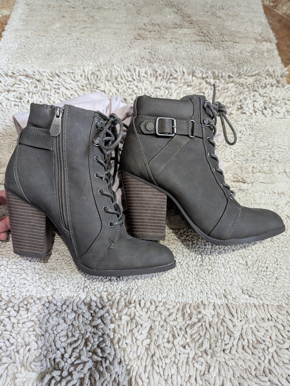 Lace-Up/Zipper Women's Ankle Boots in Charcoal Gray
